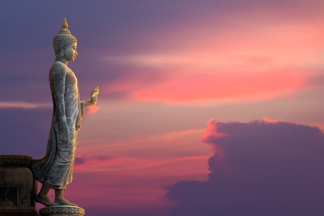 Buddha with pink sky