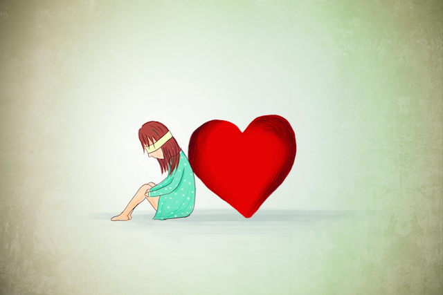 Sad girl with heart